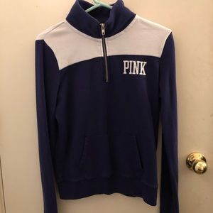 PINK half zip blue and white sweater